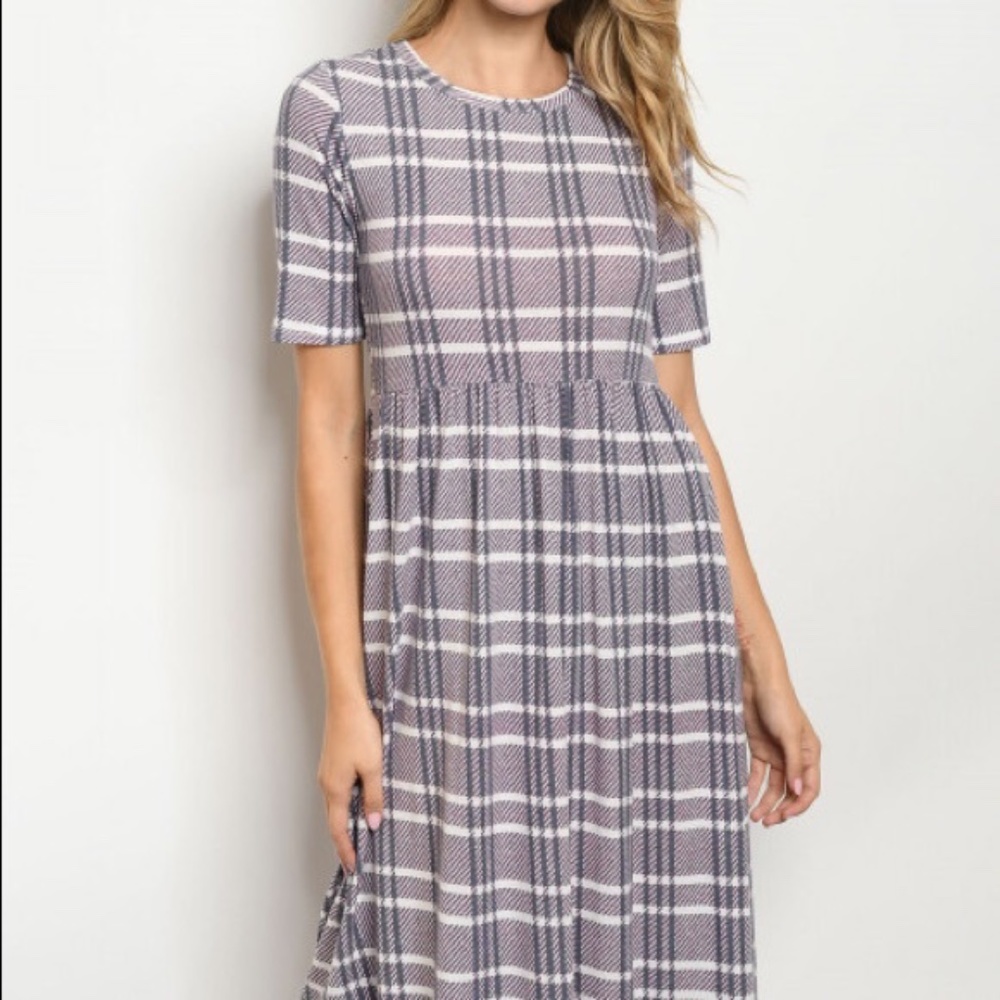 NEW 90s Vibes Hopely Eggplant Plaid Smocked Waist Boutique Dress (S, M, L sizes)